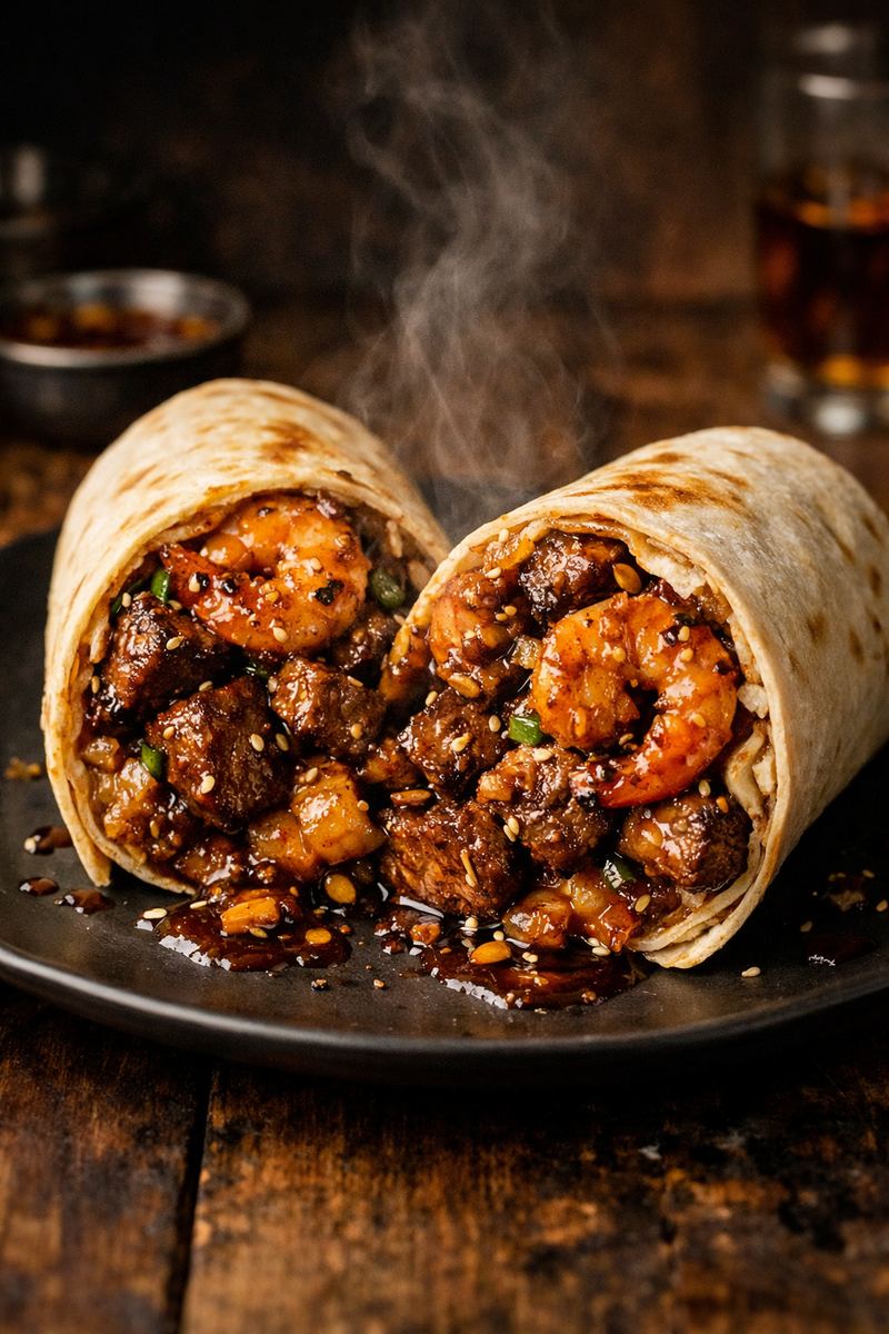 Honey Garlic Shrimp & Steak Burrito